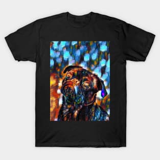 Cute Black Pug Dog Oil Painting Gift T-Shirt